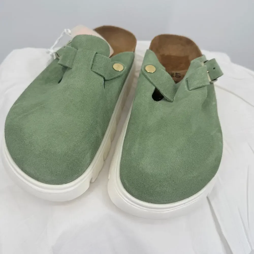 Birkenstock Boston Chunky Platform Clog Shoe  Green Tea Suede  40 9.5 NEW